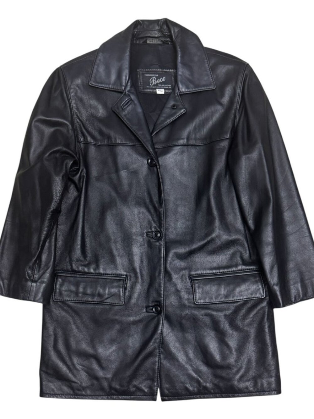 VINTAGE BECO LEATHER Black Business Casual Trench retro Jacket Coat Womens XS